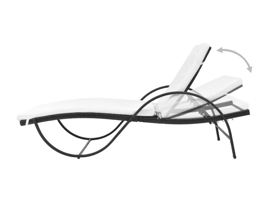 Chaise longue with cushion, woven resin, black, RCAD99456