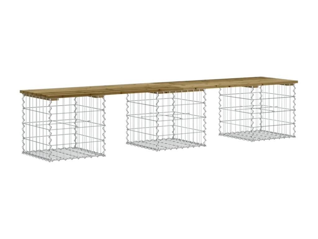 Gabion-style garden bench, 203x44x42 cm, impregnated pine wood, EFJN62328