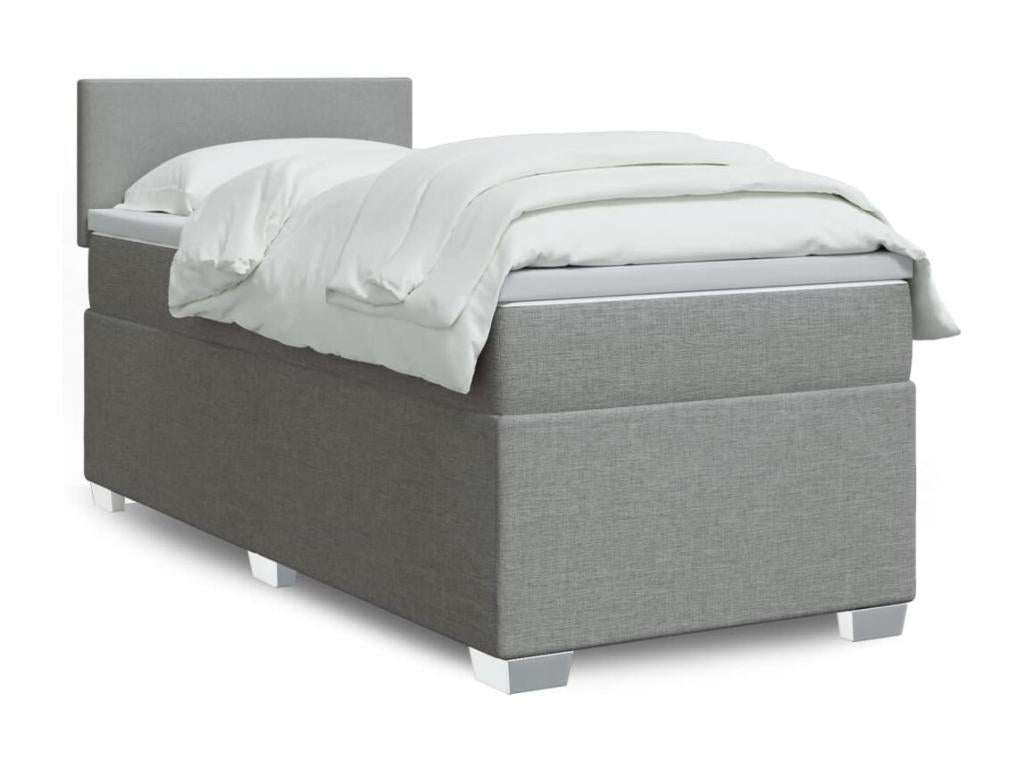 Boislis bed base with light grey mattress 90x200 cm Fabric FWQY98261