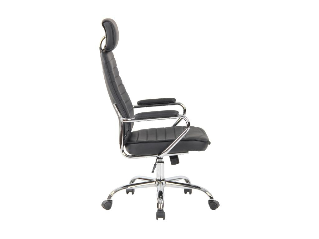 Office chair - Genuine leather / Chrome-plated metal - Black - Boislis SOSU33262