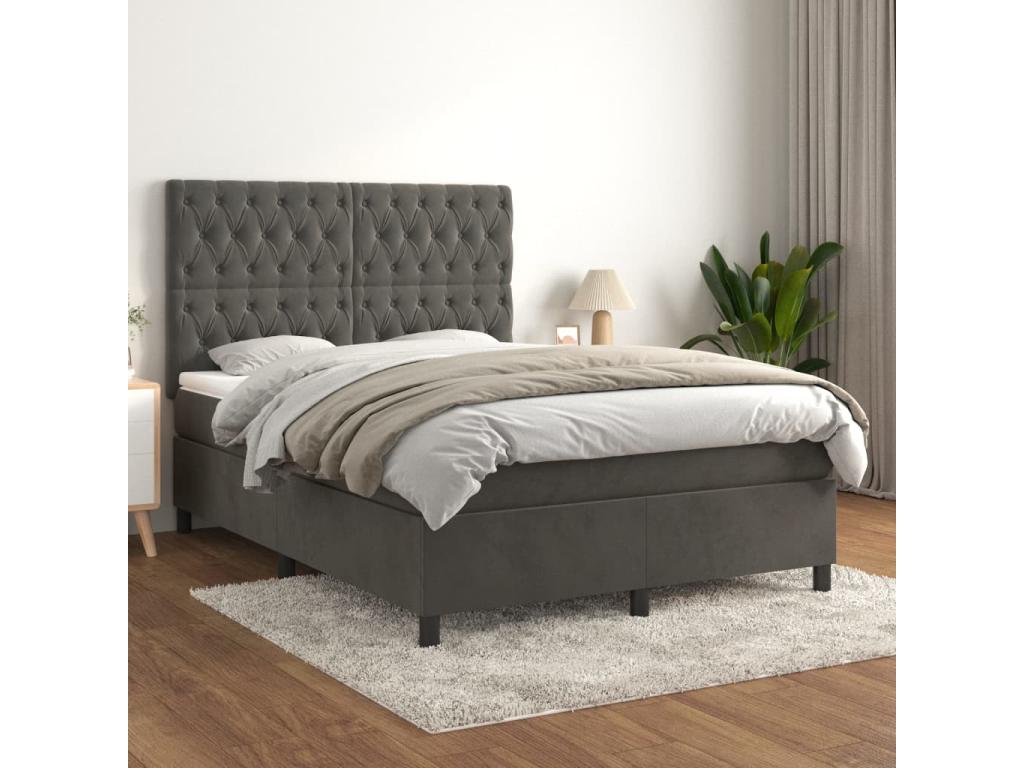 Boislis bed base and mattress, dark grey, 140x200 cm, velvet, NLMS91415
