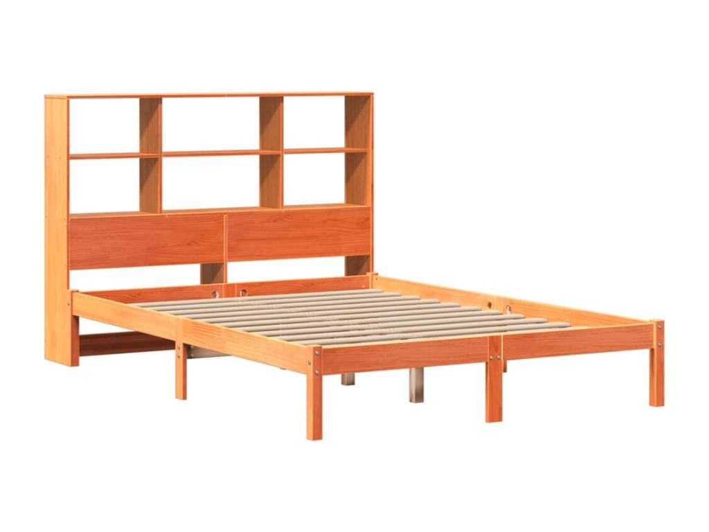 Bookshelf bed without mattress, brown wax finish, 135x190 cm, solid pine, ODKH14913