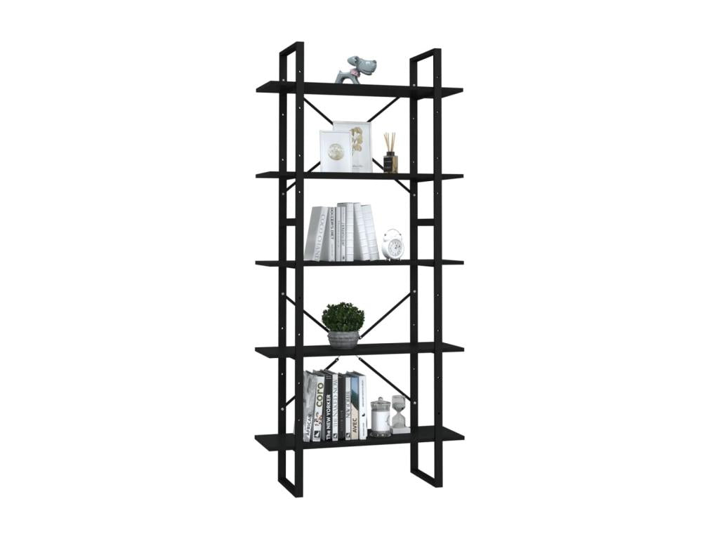 5-Tier Bookshelf, Black, 80x30x175cm, PWFO26143