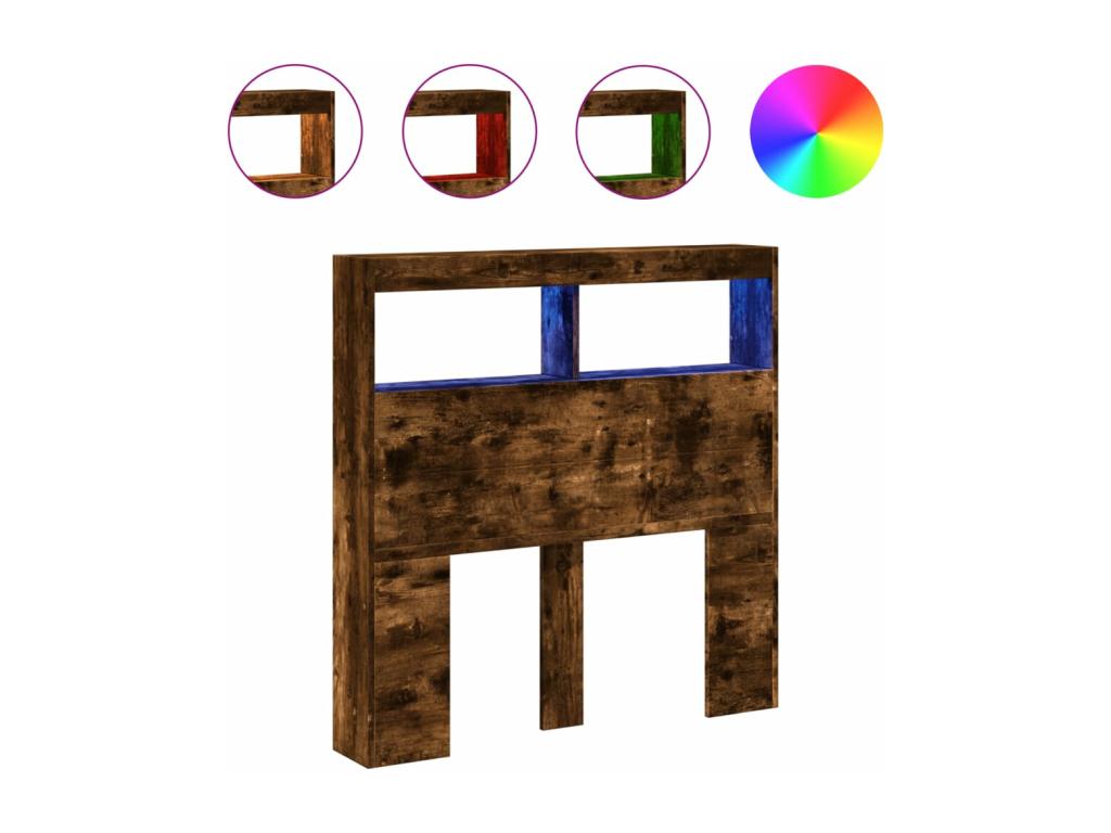 Smoked oak headboard wardrobe with LED lighting, 100x17x102 cm AVNU24264