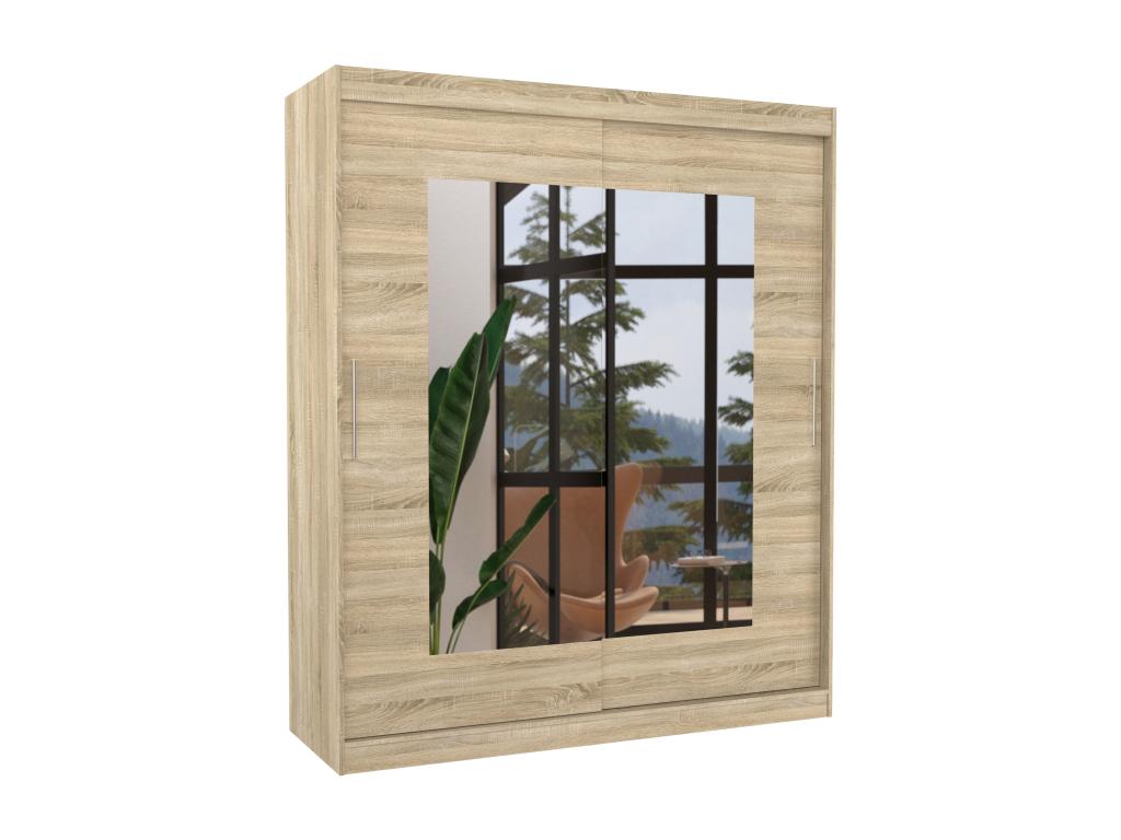 Modern Mobenze light bedroom wardrobe with 2 sliding doors and mirror, 180cm, IXRA54497