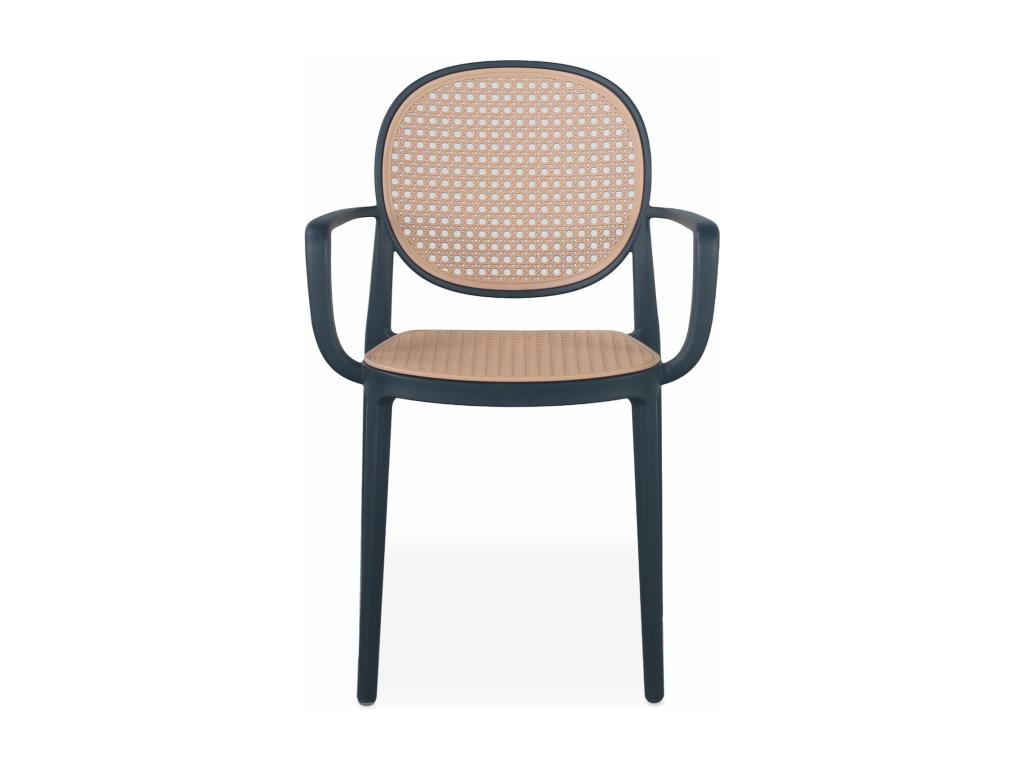 Set of 2 Chapline stackable chairs, polypropylene with cane effect, beige and black, SNSS05613