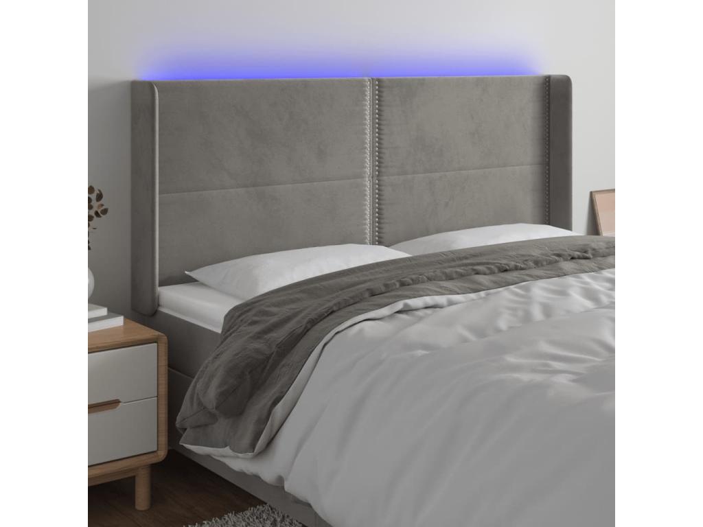 Light Grey LED Headboard 203x16x118/128 cm Velvet QLOL13659