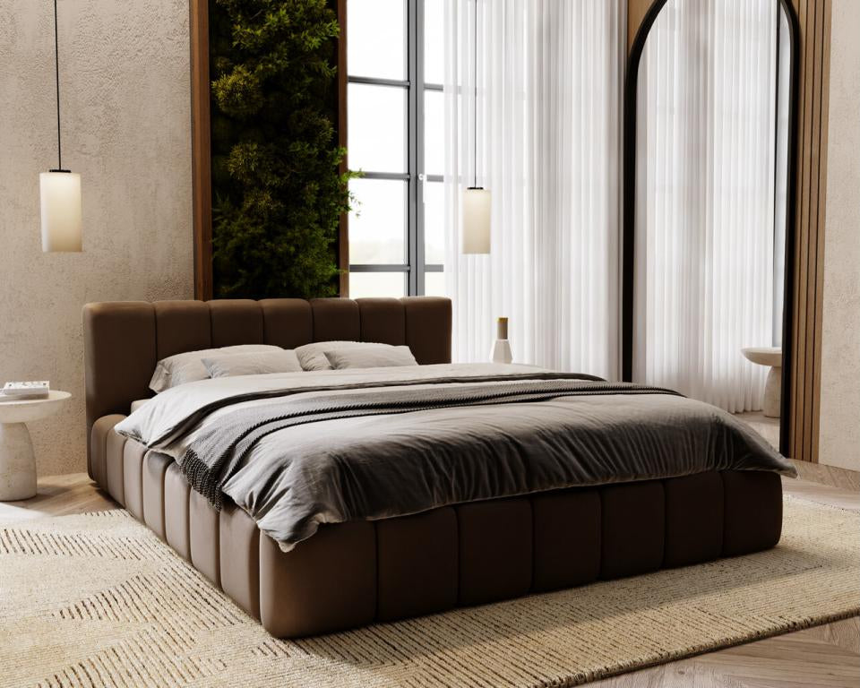 Upholstered bed with storage - 160x200 - double bed - velvet - brown - Boislis MXTO80688
