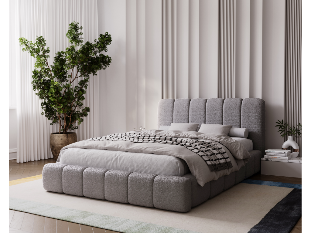 Mobenze Storage Bed 160x200 Mobenze Upholstered Bed with Storage - Light Grey Loop Bed Anthology 15 HTWE83075